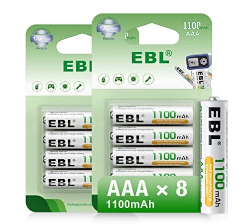 EBL AAA Akku 1100mAh mit hoher Kapazität, AAA wiederaufladbar Batterien,1.2V Micro AAA, 8er Pack