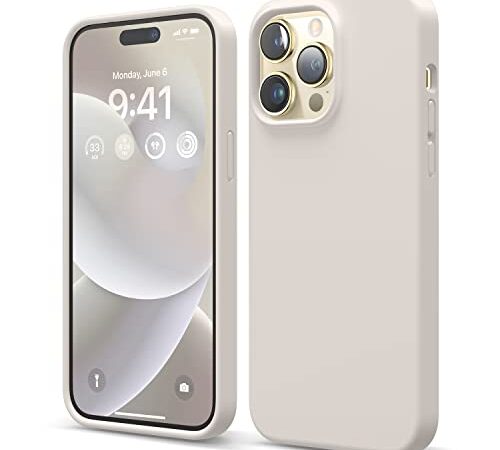 elago Liquid Silicone Case Kompatibel mit iPhone 14 Pro Max Hülle (6.7"), Hochwertiges Silikon, Ganzkörperschutz - 4 Schichten stoßfeste Handyhülle, kratzfestes weiches Mikrofaserfutter (Taupe)