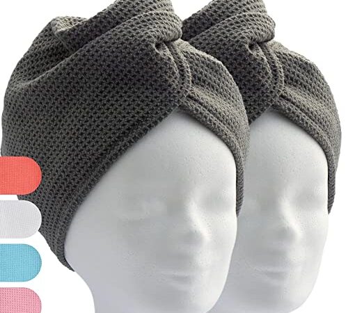 ELEXACARE Haarturban, Turban Handtuch mit Knopf (2 Stück anthrazit), Mikrofaser Handtuch für Kopf und Lange Haare