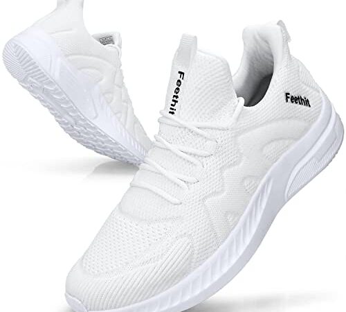 Feethit Sneaker Herren Schuhe Sportschuhe Laufschuhe Turnschuhe Herren Tennis Fitness Jogging Walkingschuhe Leichtgewichts Atmungsaktiv Freizeit Straßenlaufschuhe Schlüpfen Schuhe Weiß 43 EU
