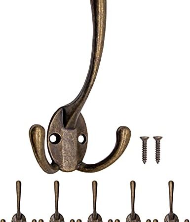 FUXXER® - Antike Garderoben-Haken, Handtuch-Haken, Kleider-Haken, Hut-Haken, Wand-Haken im Messing Bronze Design, Vintage Landhaus Retro, 5er Set,