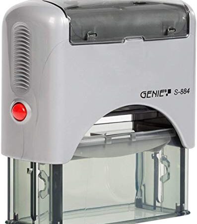 Genie S-884 selbstfärbendes Stempel Set (bis zu 5 Zeilen; selbstgestalten; inkl. Zubehör & Stempelkissen) schwarz/silber