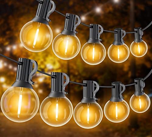 GPATIO LED Lichterkette Außen, 30M Lichterkette außen strom mit 50+2 Stk. Warmweiße G40 Glühbirnen Plastik, IP45 Wasserdicht Innen/ Außen Lichterketten für Garten, Terrasse, Hochzeiten, Partys