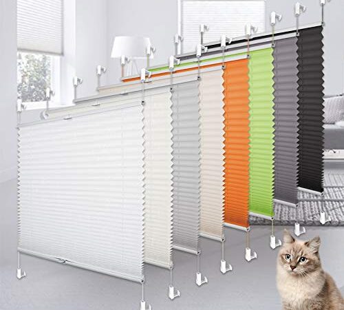 Heligo Plissee Klemmfix Plisseerollo ohne Bohren Weiß 90x120cm(BxH) Sicht-Sonnenschutz Jalousie Klemmfix Rollos für Fenster & Tür, Lichtdurchlässig Faltrollo Raffrollo mit Klemmfix-Halterung