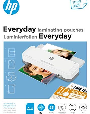 HP Everyday Laminierfolien, DIN A4, 80 Micron, glänzend, transparent, zum Heißlaminieren, 25 Stück, 9154