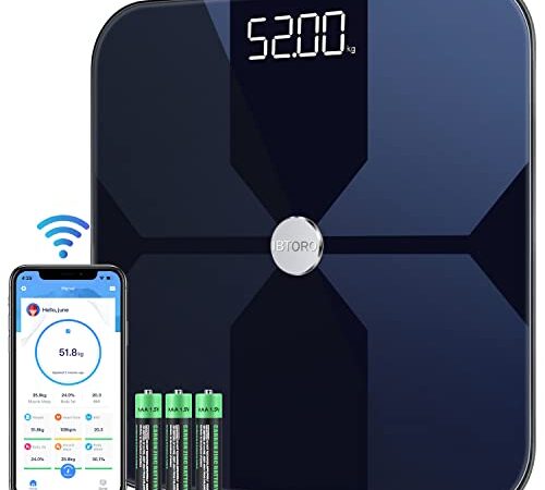IBTORO Körperfettwaage, Personenwaage Körperwaage WiFi Körperfettwaage mit Körperzusammensetzungsfunktion, Bluetooth und WLAN-Verbindung zur Messung von Körperfettanteil, Muskelmasse, Wasser, BMI
