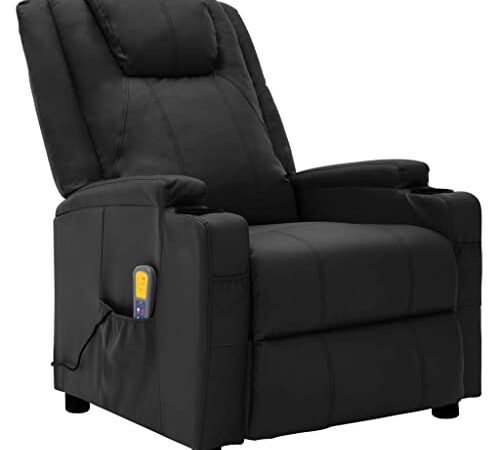 KOIECETA Massagesessel mit Heizung TV Sessel Fernsehsessel Relaxsessel Ruhesessel Polstersessel Liegesessel Ledersessel Kunstleder (Schwarz)