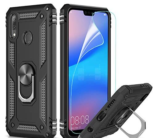 LeYi Hülle Huawei P20 Lite Handyhülle,360 Grad Drehbar Ringhalter Cover TPU Bumper Stoßdämpfung Schutzhülle mit HD Folie Schutzfolie für Case Huawei P20 Lite Handy Hüllen Schwarz