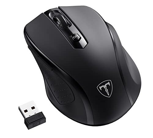 LODVIE Kabellose Maus, 2400 DPI Kabellose Computer Maus mit 6 Tasten, 2,4 G Ergonomische USB-Schnurlosmaus, 15 Monate Akkulaufzeit Maus für Laptop, PC, Mac, Computer, Chromebook, MacBook, Schwarz