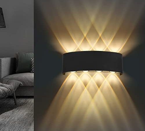 Lureshine Wandleuchte Innen, 22x8x5cm Up an Down Wandlampe, Aluminium-Druckguss Wandleuchte Aussen 8w Schwarz, IP 65 Wandleuchte Led Innen 3000K Warmweiß, Wandlampe Up Down Innen ür Wohnzimmer Garage