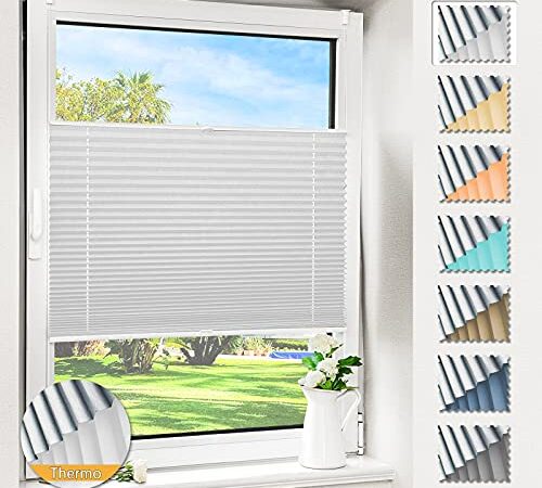 Magiea Plissee ohne Bohren verdunkelung, Thermo Plisseerollo Klemmfix, Weiß-Thermo 70x100cm(BxH), Verdunklungsplissee mit Klemmträger, Faltrollo Blickdicht für Fenster & Tür, Sichtschutz Sonnenschutz