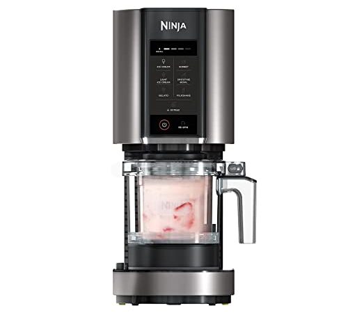 Ninja Creami Eismaschine [NC300EU] Eiscreme, Gelato, Milchshake, Sorbet, Smoothie-Bowls, 7 Programme, 473 ML, 27 x 16.5 x 40.5 cm, Schwarz/Silber