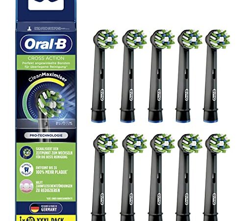 Oral-B CrossAction Aufsteckbürsten für elektrische Zahnbürste, 10 Stück, ganzheitliche Mundreinigung mit CleanMaximiser-Borsten, Zahnbürstenaufsatz für Oral-B Zahnbürsten, schwarz