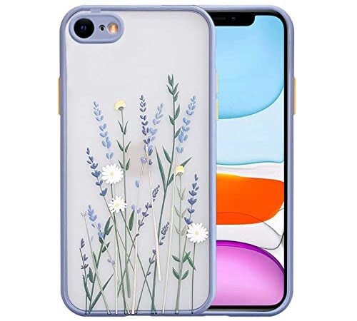 Ownest Kompatibel mit iPhone 8 Hülle, iPhone SE 2020 Case iPhone SE 2022 Handyhülle und iPhone 7 Hülle Blumen Transparent 3D Muster Mädchen Frau Schutzhülle für iPhone 7/8/SE 2020/SE 2022-Lila