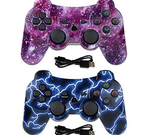 P3 Controller Wireless Bluetooth Gamepad für Playstation 3 Dual Vibration Game Controller Fernbedienungen Sixaxis Wireless P3 Controller mit Ladekabel (Blau & Lila)