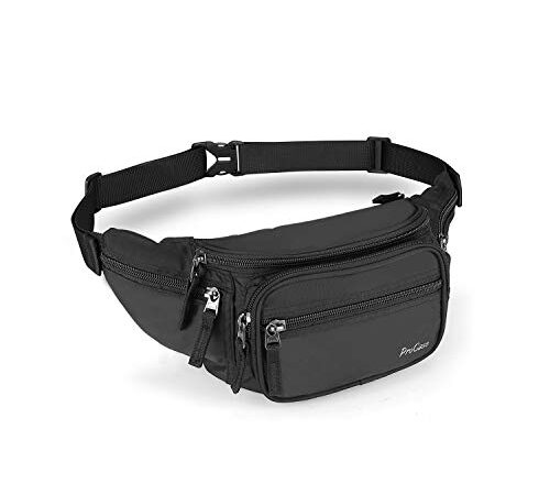 ProCase Hüfttasche Bauchtasche Wasserdicht Gürteltasche Damen Brustbeutel Nylon Herren Sport Tasche Outdoor Reisen Wandern Laufen Joggen Hundetraining -Schwarz