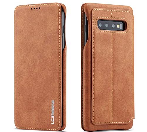QLTYPRI Hülle für Samsung Galaxy S10e, Premium PU Leder Handyhülle Ultra Dünne Ledertasche Magnetverschluss Standfunktion & Kartenfach Flip Schutzhülle für Samsung Galaxy S10e - Braun