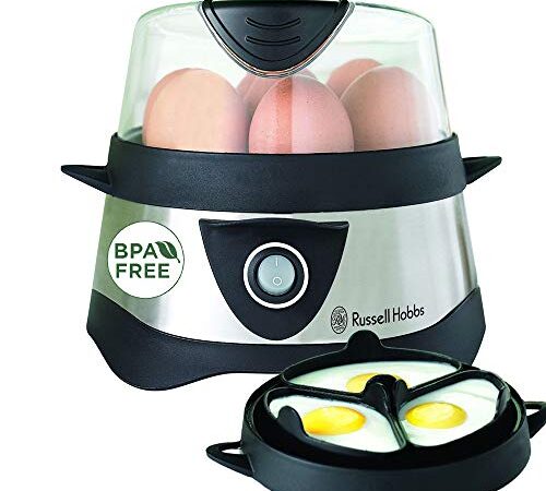 Russell Hobbs Eierkocher [Testsieger, 1-7 gekochte od. 3 gedämpfte Eier auf den Punkt genau] Edelstahl (inkl. Dampfgarer-Einsatz, automatische Abschaltung, Signalton, BPA-frei, Messbecher) 14048-56