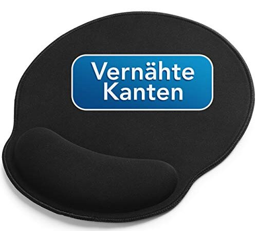 Sidorenko Mauspad mit Gelkissen - 26x23cm - Ergonomisches Mauspad mit Vernähte Kanten - Mousepad mit Handauflage für schonende Handgelenk Haltung - schwarz