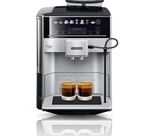 Siemens Kaffeevollautomat EQ.6 plus s300 TE653501DE, für viele Kaffeespezialitäten,Milch-Aufschäumdüse,Keramikmahlwerk,Doppeltassenfunktion, Antikalk, automatische Dampfreinigung, 1500 W, Silber, Grau