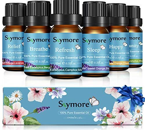 Skymore Ätherische Öle Set, Reine Duftöle Geschenk Set, Naturrein Essential Oils für Diffuser /Duftlampen Geeignet, Aroma Diffuser Öl, Lavendel, Minze, Teebaum, Eukalyptus Mehr, 6x10ml