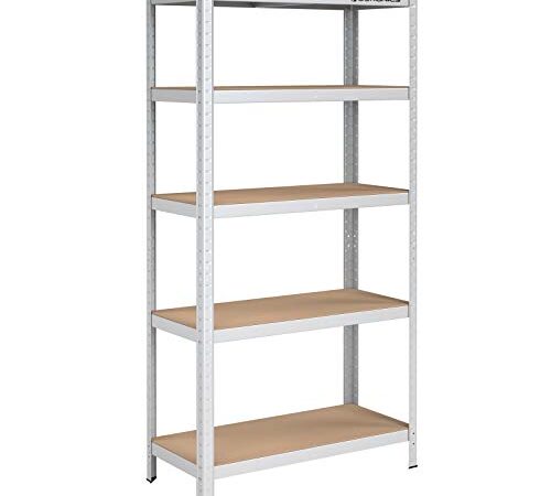 SONGMICS Schwerlastregal, Lagerregal, Kellerregal, 40 x 90 x 180 cm, bis 875 kg belastbar, 5 verstellbare Ablagen, Regal aus Metall, Steckregal, Werkstattregal, Keller, Garage, Silber GLR40SV