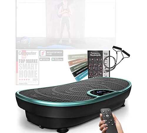 Sportstech Messeneuheit! Vibrationsplatte VP250 im edlen Curved Slim Design | Fettverbrennung & Muskelaufbau | leiser Motor mit 180 Stufen | 7+1 Trainingsprogramme inkl. Yoga Option | mit Bluetooth