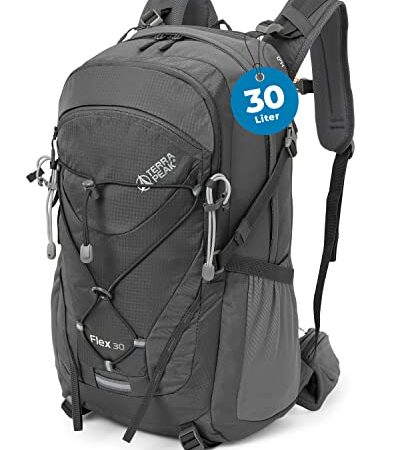 Terra Peak Flex 30 Wanderrucksack 30 liter Herren Damen grau - Daypack Rucksack wasserdicht - Rucksack zum Wandern und Camping - mit integriertem Trinksystem und Laptop-Fach - unisex daypack frau mann