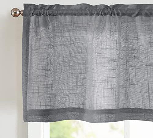 TOPICK Scheibengardine Grau Bistrogardine Transparent Gardine Gaze Schals Fensterschal für Küche Wohnzimmer Landhaus 1 Stück 130B x 40H(cm)