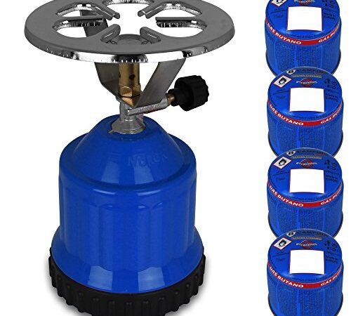 TW24 Campingkocher E190 mit 4 Stechgaskartuschen 190g Butangasbrenner Gaskocher Kartuschenkocher
