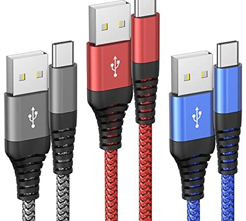 USB C Kabel [3Pack1.8M] Ladekabel USB C TYP C Schnellladekabel Kompatibel mit Samsung Galaxy S20/S10/S9/S8,Note 10/9/8,Huawei P40/P30/P20,HTC,LG,Sony Xperia, Moto G7, Google Pixel und mehr
