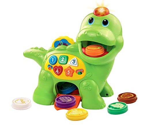 VTech Baby Fütter mich Dino – Sprechender Dinosaurier zum Füttern und Lernen, mit Liedern, Tasten und Quiz-Spiel – Für Kinder von 12-36 Monaten, Mehrfarbig