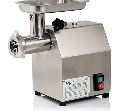 Zelsius Profi Edelstahl Fleischwolf elektrisch | 250W - 75kg/h | Faschiermaschine aus Edelstahl, Wurstmaschine in Gastro Qualität | Fleischmaschine mit Wurstfüller, Sausage Maker