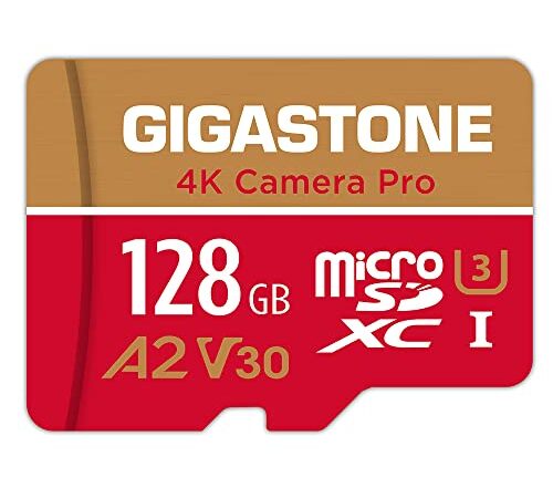 [5 Jahre kostenlose Datenwiederherstellung] Gigastone 4K Kamera Pro 128GB MicroSDXC Speicherkarte und SD-Adapter, Kompatibel mit GoPro Drohne Switch, schwindigkeit 100 MB/s, A2 U3 V30 Micro SD Karte