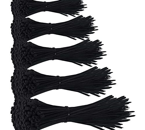 500 Kabelbinder Set - Schwarz - UV Beständig - 80 mm / 100 mm / 120 mm / 200 mm / 300 mm (je 100 Stück)