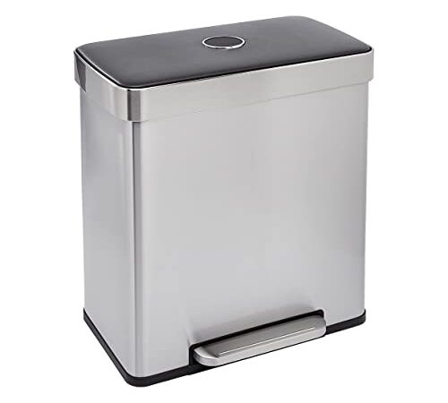 Amazon Basics – Rechteckiger Recycling-Mülleimer mit 2 Fächern, 60 l