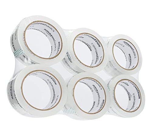 Amazon Basics Transport- und Packband, 4,77 cm Breite x 49,9 m, Kristallklar, 6 Stück