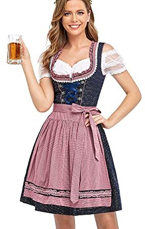 BENNIES Dirndl Damen midi Trachtenkleid Damen Trachtenrock Trachtenmode Kleid Dirndlbluse für Oktoberfest Rosa 42