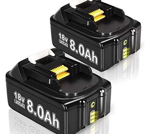 BL1860B für Makita Akku 18V 8.0Ah Li-ion Ersatzakku für Makita Akku BL1870B BL1860 BL1850B BL1840 BL1830 BL1820 BL1815 BL1835 BL1845 194205-3 LXT-400 mit LED Indikator für Makita 18V Akku (2 Stück)