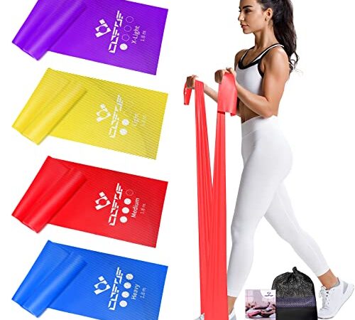 COFOF Theraband Terra Band 4er-Set, Fitnessbänder mit 4 Widerstandsstufen, Gymnastikband Terraband mit Tragetasche & Übungsanleitung Geliefert Ideal für Yoga, Pilates, Krafttraining, Physiotherapie