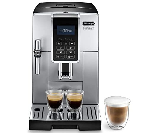 De'Longhi Dinamica ECAM 350.35.SB Kaffeevollautomat mit Profi-Milchaufschäumdüse für Cappuccino, Espresso, Kaffee und Long Coffee Direktwahltasten, Klartext Digitaldisplay, 2-Tassen-Funktion, Silber