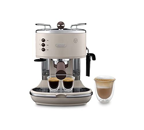 De'Longhi Icona Vintage ECOV 311.BG – Espresso Siebträgermaschine im Retro-Look, Espressomaschine mit manuellem Milchaufschäumer, für Kaffeepulver oder ESE Pads, 1,4 l Wassertank, beige
