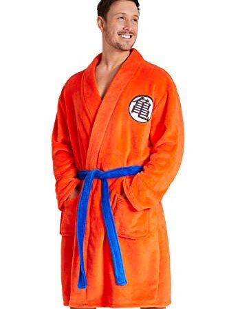 Dragon Ball Z Bademantel Herren Flauschig Fleece Anime Morgenmantel mit Kapuze (Orange, M)