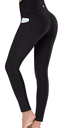 Ewedoos Leggings mit Handytasche Sporthose Damen High Waist Sport Leggings Yogahose Damen Blickdicht Laufhose (E320 Schwarz, Medium)