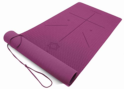 Ewedoos Yogamatte rutschfest mit Ausrichtungslinien umweltfreundliches TPE Yogamatten mit Tragegurt Ideal Yoga Mat Übungsmatte für Yoga Pilates Fitness (Lila)
