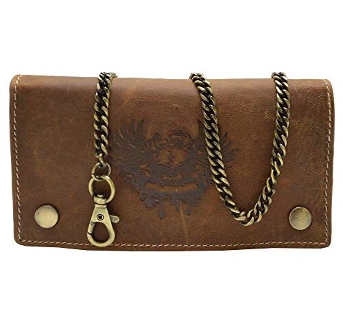 flevado Wild Büffel Leder Geldbörse Scull Totenkopf Biker Wildleder Brieftasche mit Kette (Braun)