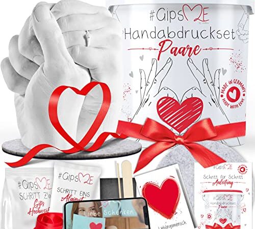 GipsME 3D Handabdruck Set für Paare - Gipsabdruckset - Partner und Pärchen Geschenke für Frauen und Erwachsene als Hochzeitstag, Valentinstag, Jahrestag-Geschenk für Sie und Ihn