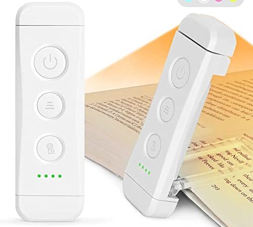 Glocusent Leselampe Buch Klemme, Wiederaufladbare USB Leselicht im Bett, 3 Bernsteinfarben & 5 Helligkeit Dimmbar, Kompakt Langlebig Buch Leselampe, Geschenk für Kinder Bücherwürmer