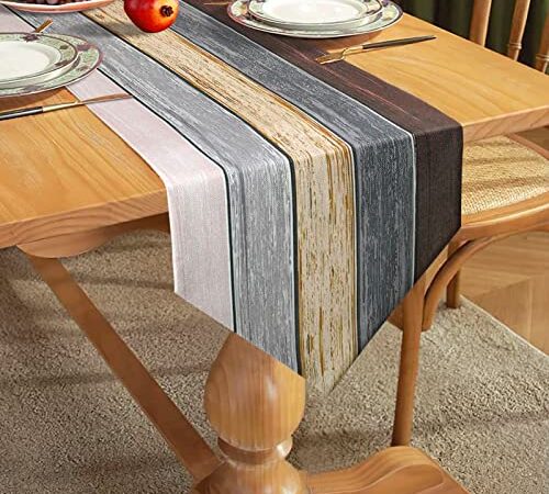 Hanrunsi Tischläufer Modern 40x140cm Grau Rustikal Gestreift Holz Textur Tischläufer für Esszimmer Tisch Party Hochzeitsdekoration Leinen Grau Braun Antik Alter Tischläufer