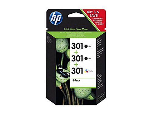 HP Original E5Y87EE / 301, für DeskJet 3054 a 3X Premium Drucker-Patrone, Schwarz, Cyan, Magenta, Gelb, 2X 190, 1x 165 Seiten, 2x3 & 1x3 ml